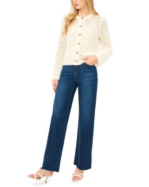Halogen® Blue Open Stitch Button Front Cardigan