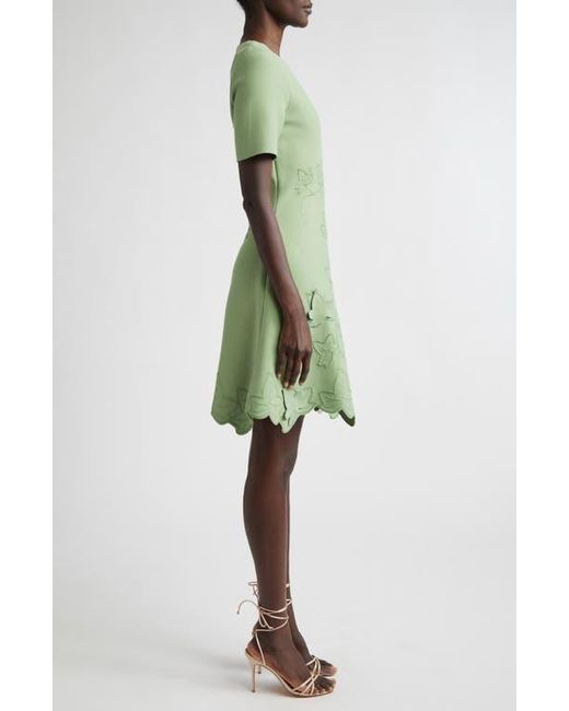 Oscar de la Renta Ivy Detail Stretch Knit Fit & Flare Dress in Green | Lyst