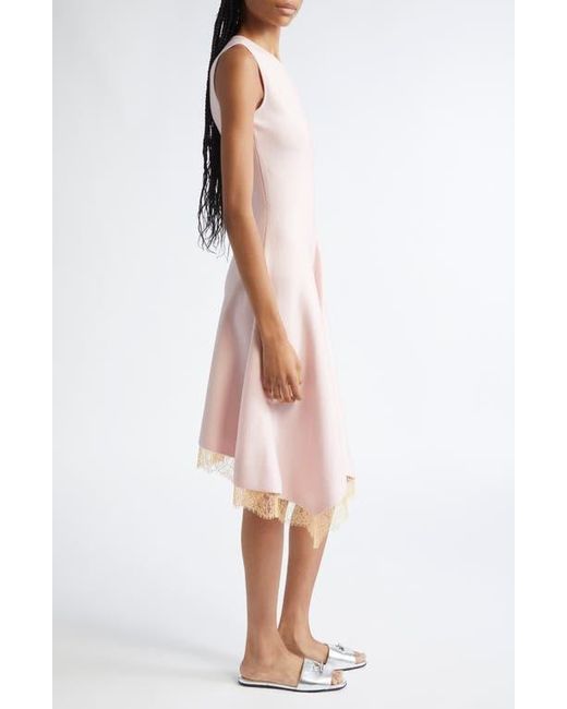 Alexander McQueen Pink Lace Trim Asymmetric Wool Blend Knit Dress