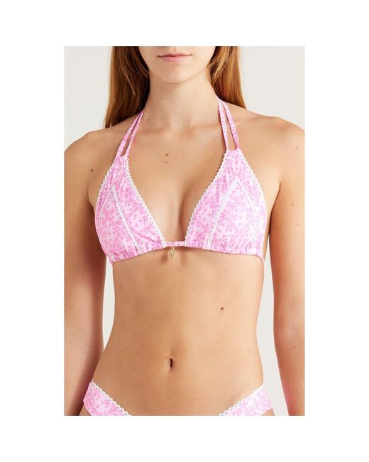 Kulani Kinis Purple Lace Trim Halter Bikini Top