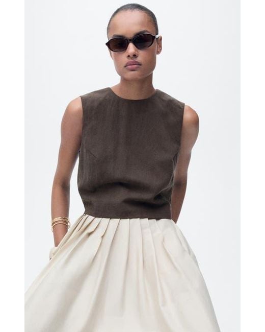 Mango Black Sleeveless Back Button Crop Top