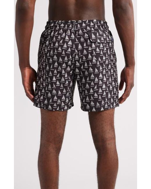 Stone Rose Black Sailboat Print Swim Trunks for men
