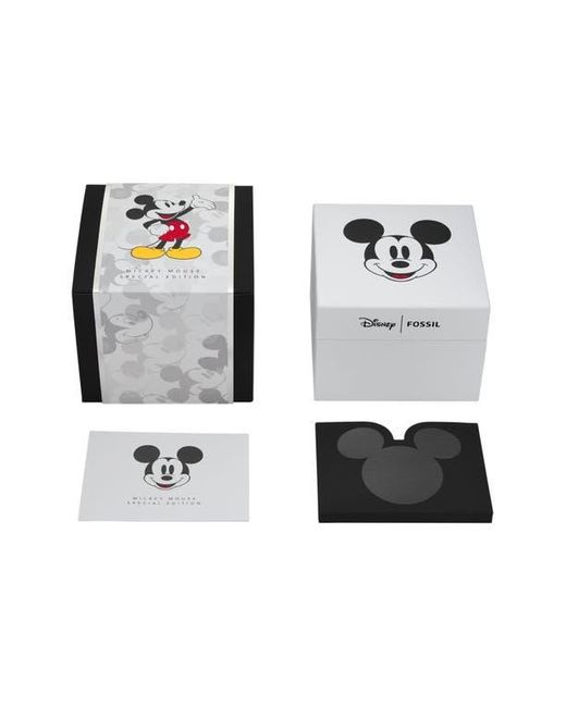 Fossil Black X Disney Classic Disney Mickey Mouse Leather Strap Watch