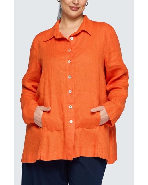 Luukaa Orange Phalia Solid Linen Shirt