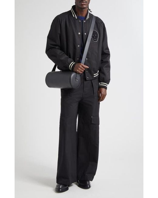 Alexander McQueen Black Skull Patch Varsity Bomber Jacket for men