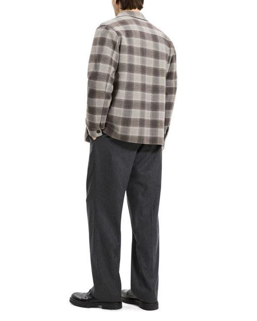 Theory Gray Plaid Wool & Cashmere Flannel Button-Up Shirt Jacket for men