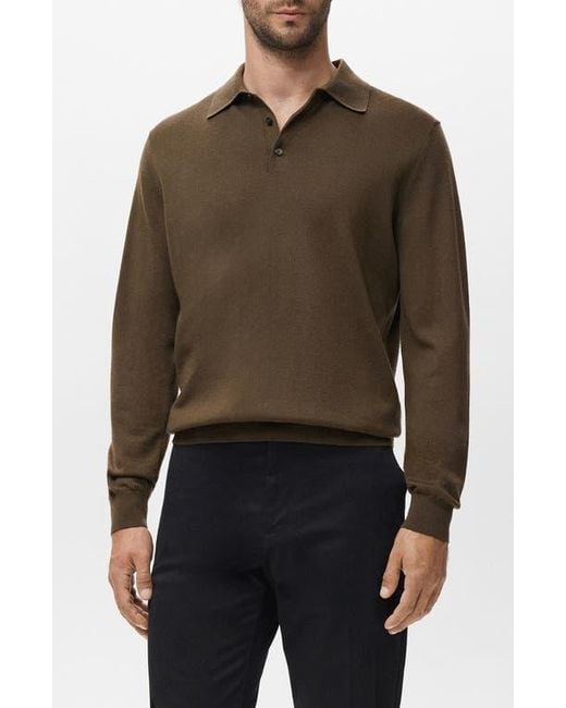 Mango Brown Wool Sweater Polo for men