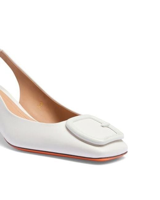 Santoni White Mid-Heel Slingback
