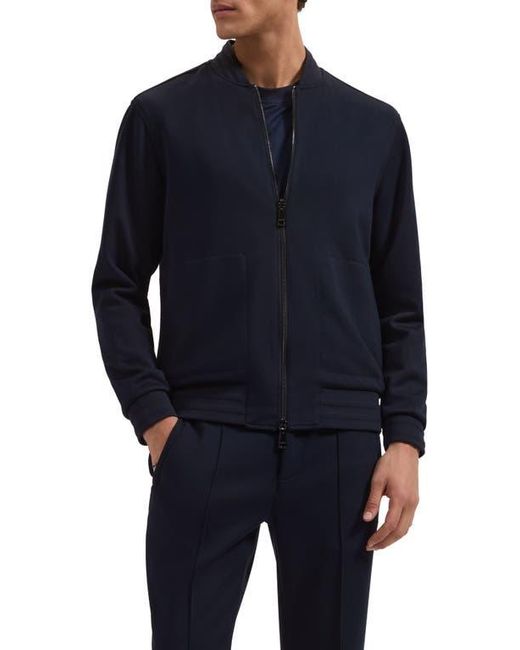 Bugatchi Blue Soft Touch Knit Reversible Bomber Jacket for men