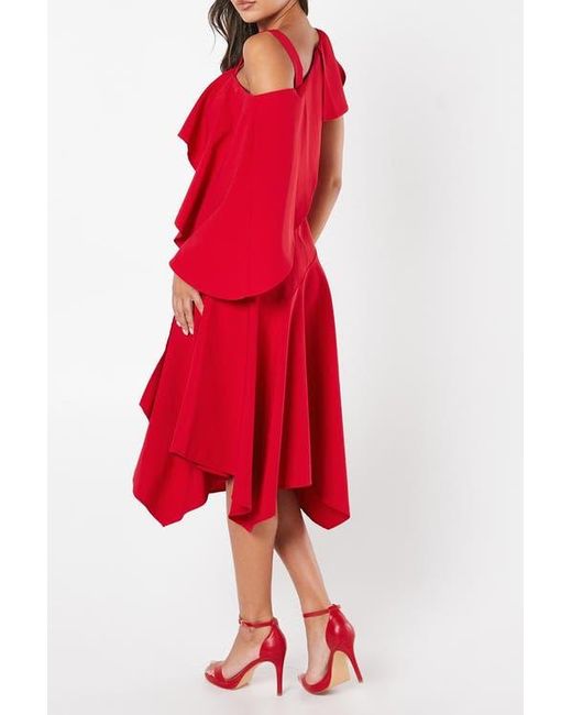 Coast Red One Shoulder Ruffle Crepe Midi Dress