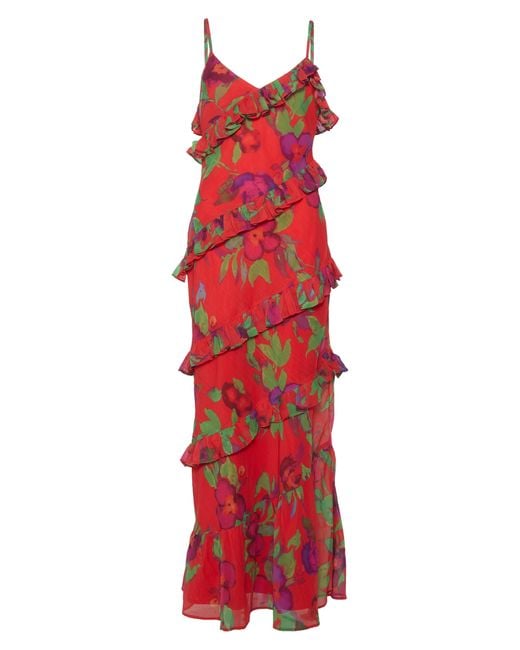 Nasty Gal Red Floral Tie Ruffle Chiffon Maxi Dress At Nordstrom