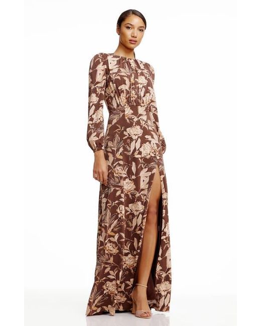 Dress the Population Joni Floral Long Sleeve Satin Gown in Brown | Lyst Dress the Population Joni Floral Long Sleeve Satin Gown in Brown | Lyst