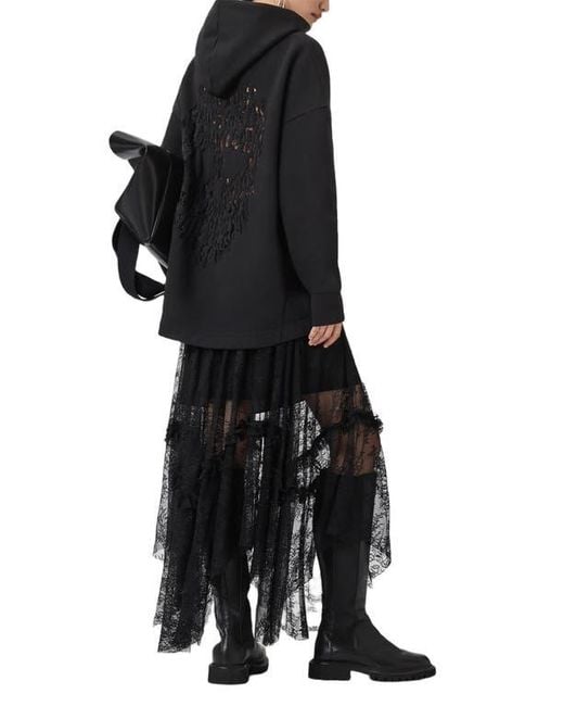 AllSaints Black Craneo Etienne Snakeprint Detail Cotton Blend Hoodie