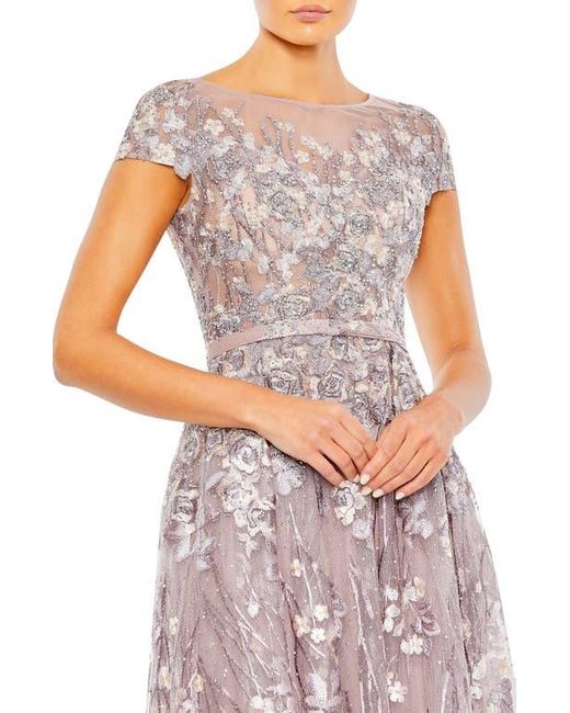 Mac Duggal Pink Embellished Floral Cap Sleeeve A Line Gown