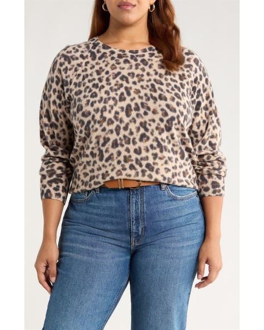 Caslon Black Leopard Print Raglan Wool & Cashmere Sweater