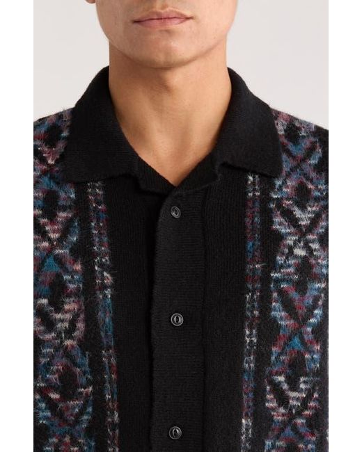 Vans Black Wheeler Geo Pattern Short Sleeve Camp Collar Cardigan for men
