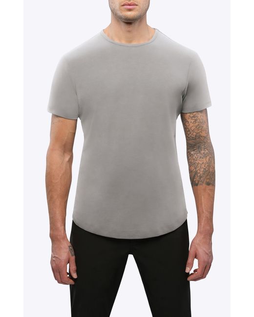 Cuts Gray Ao Curve Hem Cotton Blend T-shirt for men