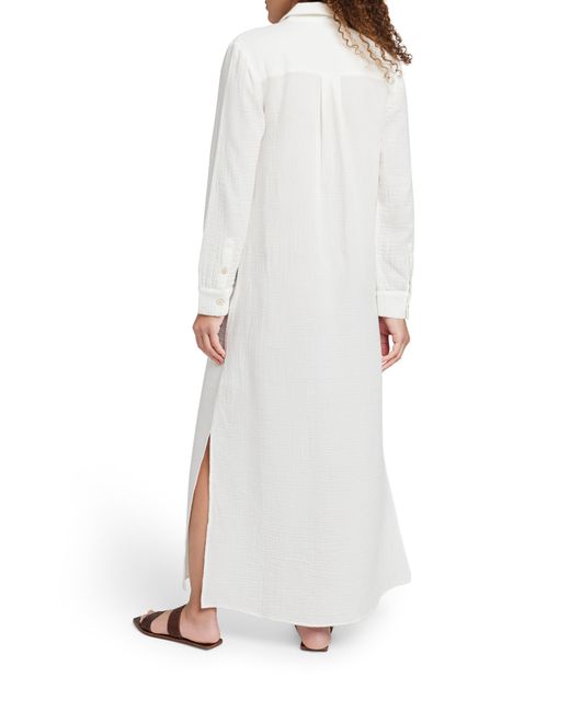 Faherty Brand White Dream Long Sleeve Organic Cotton Gauze Maxi Shirtdress