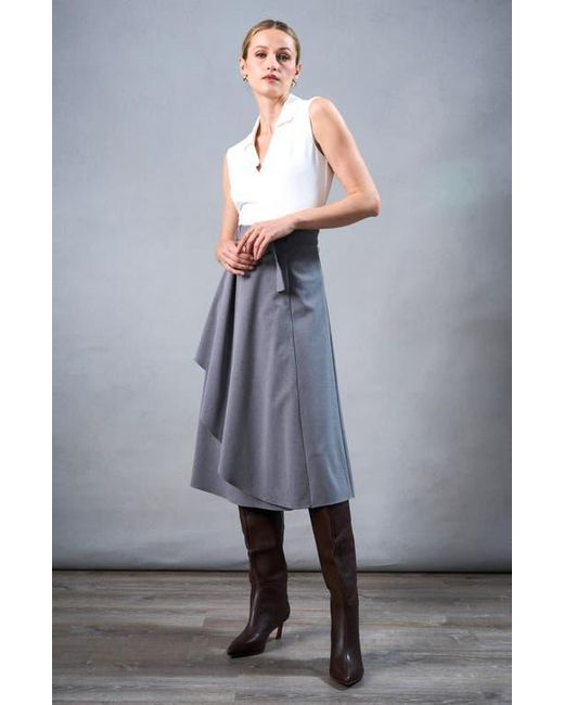 Halogen Asymmetric Faux Wrap Belted Skirt in Gray Lyst