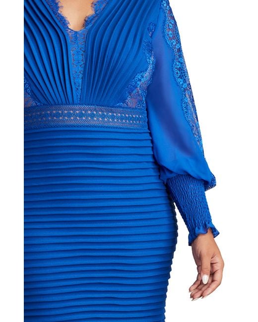 Tadashi Shoji Blue Lace Detail Long Sleeve Cocktail Dress