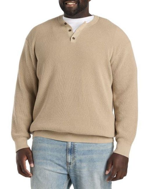 Oak Hill by DXL Natural Big & Tall Henley Waffle-Knit Sweater for men