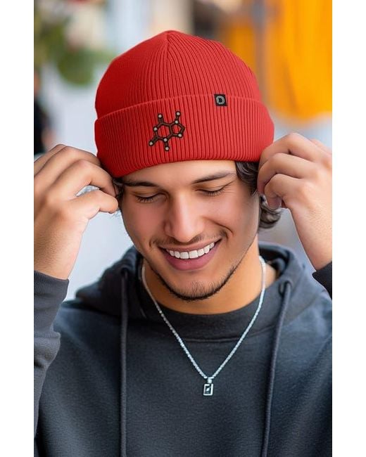 Alix Red Molecule Beanie for men