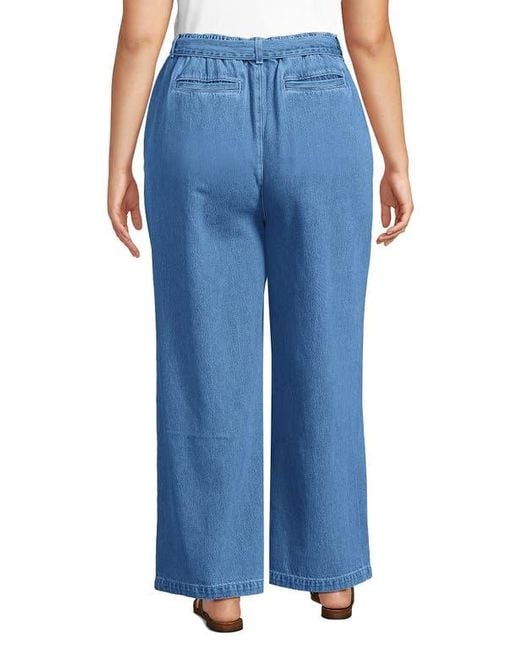 Lands' End Blue High Ridge Twill Pull On Pleated Wide Leg Pants