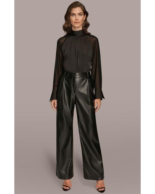 Donna Karan Black Faux Leather Straight Leg Pants