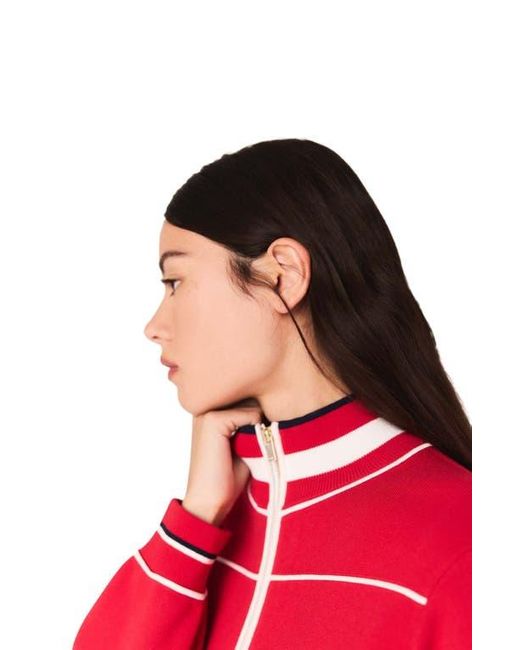 Maje Red Zipped Cardigan With Elastic Waist
