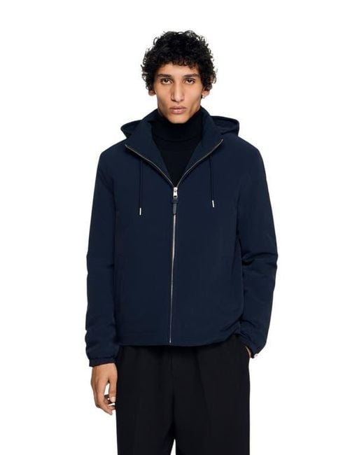 Sandro Blue Hooded Zip-Up Jacket for men
