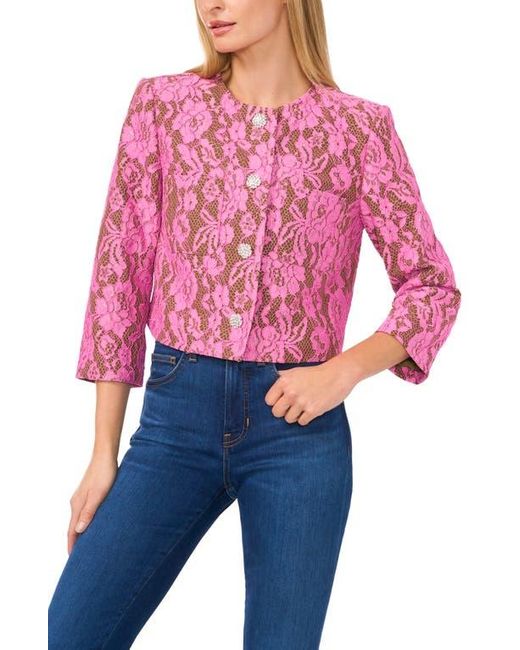Cece Blue Lace Rhinestone Button Jacket