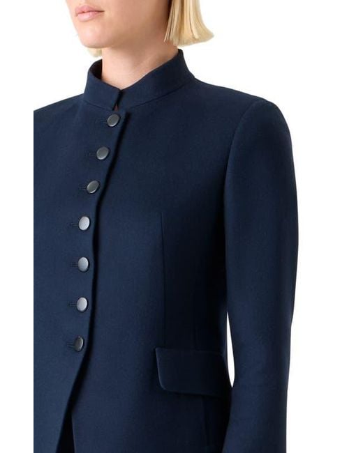 Akris Blue Fitted Virgin Wool Flannel Jacket