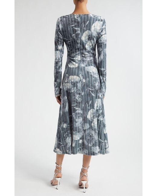 Stine Goya Blue Blackley Floral Long Sleeve Rib Midi Dress