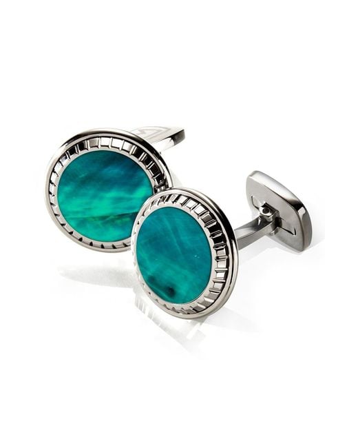 M-clip Blue Abalone Cuff Links for men