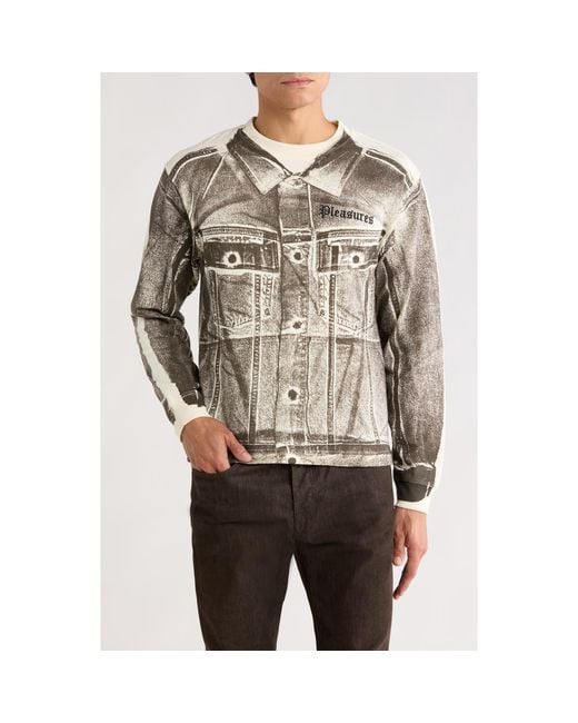 Pleasures Brown Trucker Trompe L'Oeil Print Heavyweight Long Sleeve Graphic T-Shirt for men