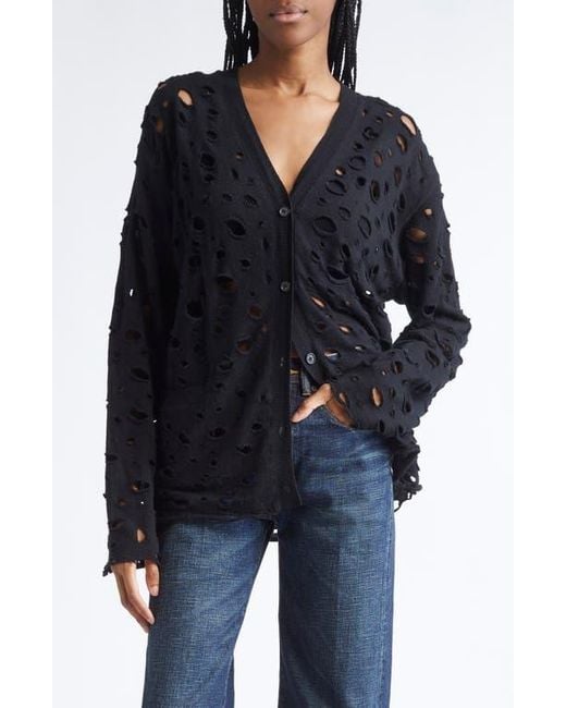 R13 Brown Ripped Merio Wool Boyfrined Cardigan