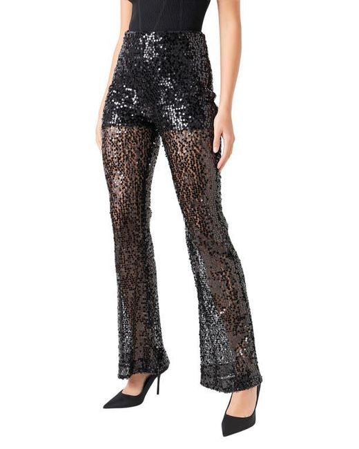 Endless Rose Black Sequin Flare Pants