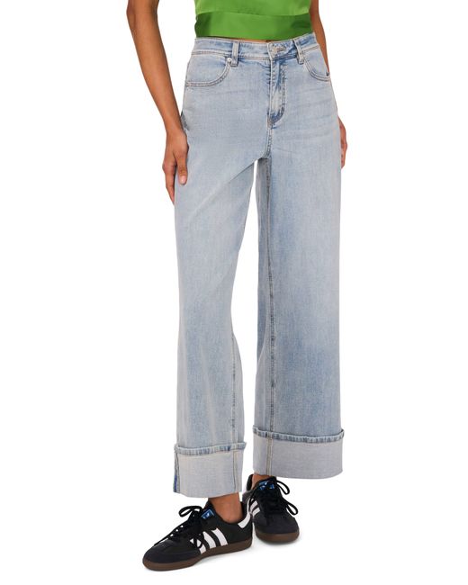 1.STATE Blue High Waist Cuffed Wide Leg Jeans