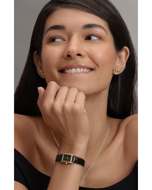Olivia Burton Black Mini Grove Rectangular Croc Embossed Leather Strap Watch, 16Mm