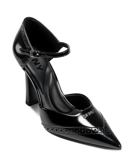 DKNY Black Carmyn Ankle Strap Pointed Toe Pump