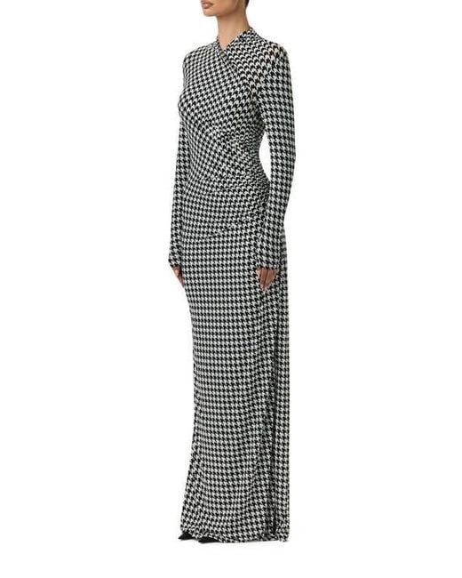 Naked Wardrobe Gray Houndstooth Overlap Neck Long Sleeve Maxi Dress
