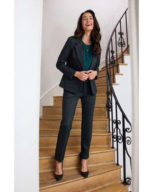 Liverpool Los Angeles Black Herringbone Fitted One-Button Blazer