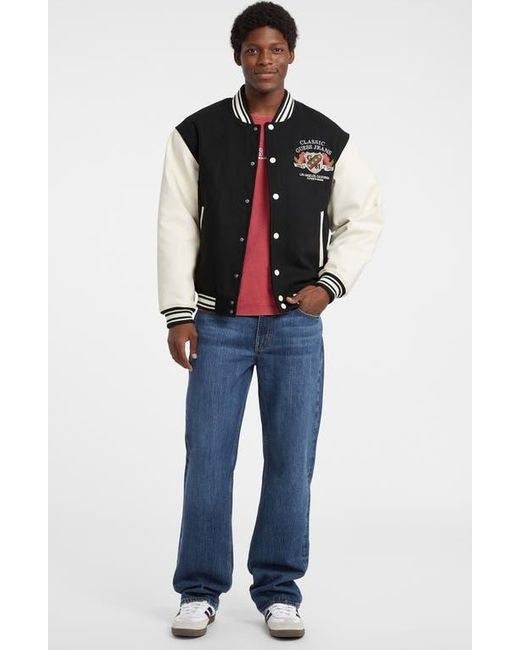 Guess Black Letterman Varsity Bomber Jacket for men