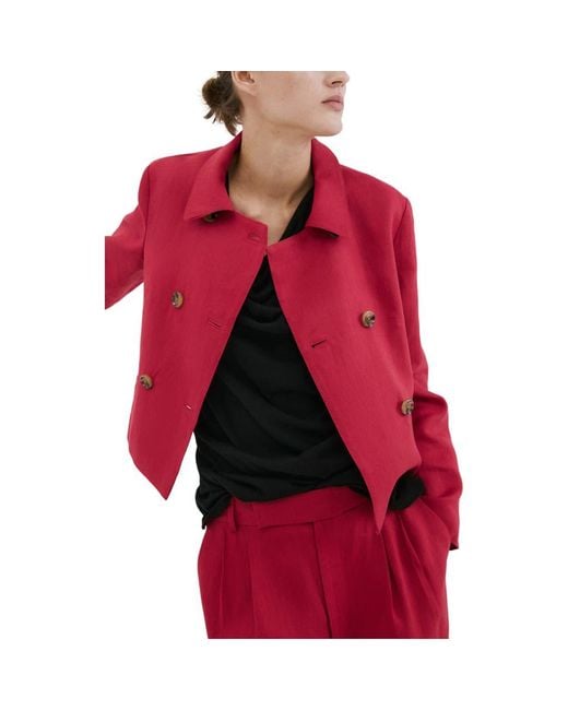 Mango Red Double Breasted Linen Jacket