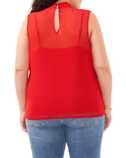 Vince Camuto Red Sleeveless Mock Neck Mesh Top