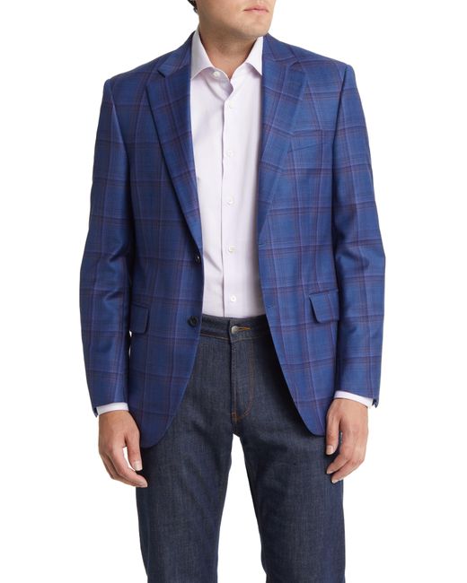 Peter Millar Blue Tailored Fit Windowpane Wool Sport Coat for men
