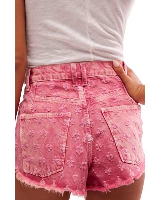 Free People Red Mixed Emotions Distressed High-low Denim Shorts