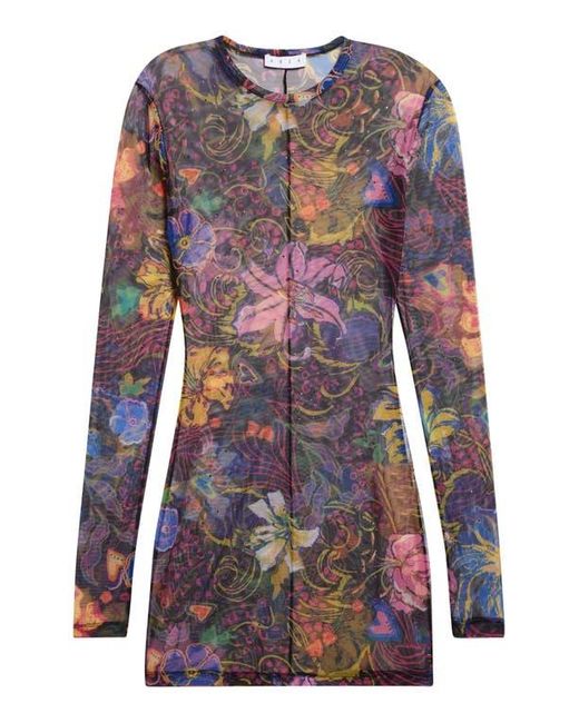 Area Red Hotfix Printed Long Sleeve Tulle Minidress