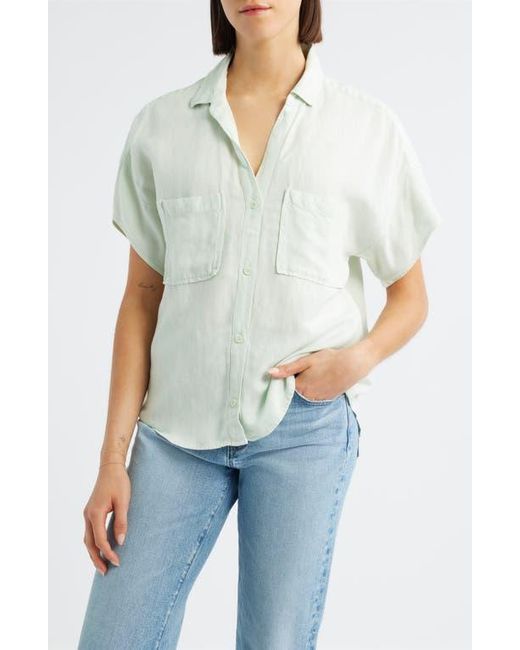 Cloth & Stone Green Linen Blend Short Sleeve Button-Up Shirt
