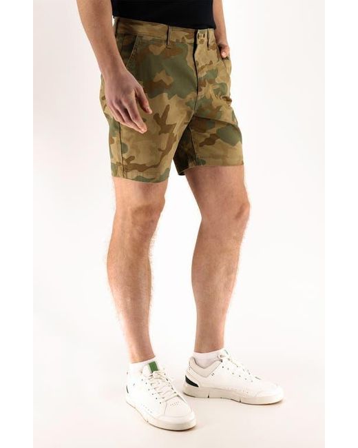 DEVIL-DOG DUNGAREES Green Camo Print 7-Inch Performance Stretch Chino Shorts for men